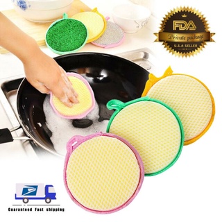 1pc Kitchen Round Dish Cleaning Pad Scourer Double Cleaner Washing Tools Sponges Rag Dish Pad