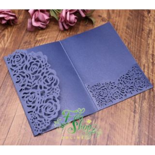 LCPT#1: FLORAL Lasercut Pocket Trifold (Royal Blue, 200gsm) [ONHAND, READY-MADE] (1)