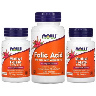 Now Foods, Folic Acid, 800 mcg, 250 Tablets / Methyl Folate, 5,000 mcg, 1000 mcg, Capsules