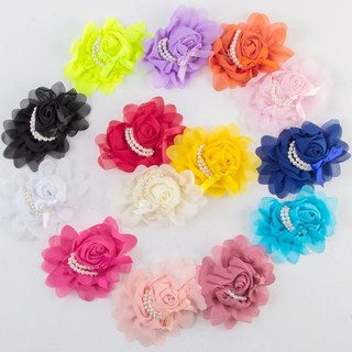 big Bowknot Chiffon Rosette Flower With Pearls 4inches