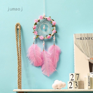Jumaoj Pink Handmade Feathers Dream Catcher Night Light Car Wall Hanging Wind Chimes