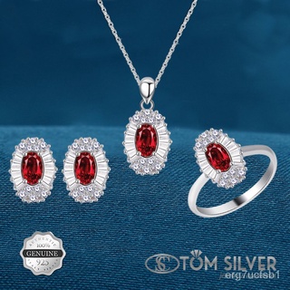 goodTom Silver 92.5 Italy Sterling Silver Red Vintage Ladies SET085/SET200+N001 30C 18 Nd0v