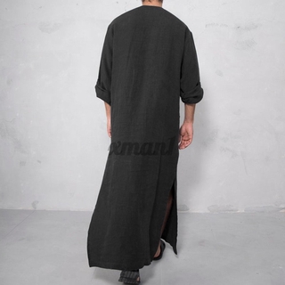 XMAN Men Long Sleeve Plain Button Up Casual Long Robe Shirts (5)