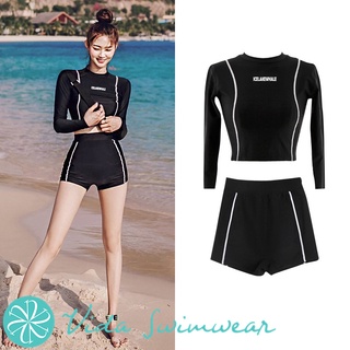 Korean Rashguard Two Piece Swimwear Long Sleeve Swimsuit Beach Wear (7)