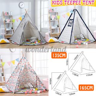135cm/165cm Height Kids Cotton Canvas Play Tent Teepee Large Portable Wigwam Pretend Play House Indian Children Toy Tent for Indoor Outdoors (1)