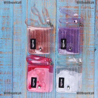 WillBegold Bling Transparent ID Card Wallet PVC Folding Lanyard Glitter Business Card Purse (1)