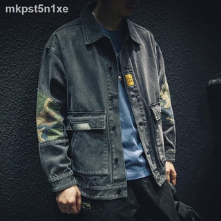 ❂Trendy brand denim jacket male port style loose retro camouflage tooling jacket large size trend wi
