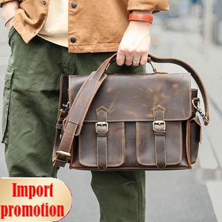 ▲▪Crazy horse leather men s bag messenger shoulder handmade Cambridge retro portable briefcase