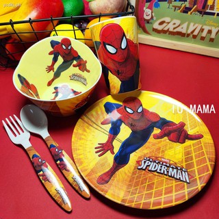 ✎▩◘Spiderman children s tableware set, baby supplementary food, eating bowl, cartoon dinner plate, student melamine resin anti-fall and anti-scald