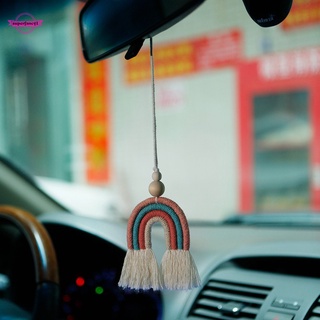 Rear View Mirrior Pendant Handmade Cotton Rainbow Tassel Car Diffuser Hanging Keychain Car Interior Decor for Vehicle (6)