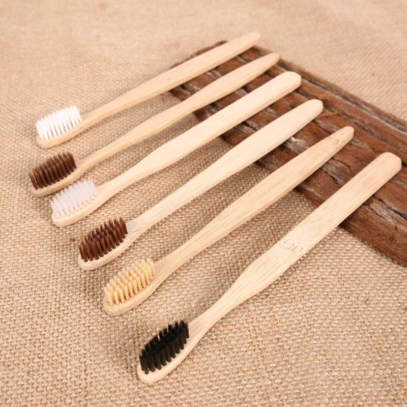 10Pcs Bamboo Toothbrush Wood Handle Khaki Soft Bristles For (6)