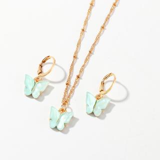 Butterflies Necklace Earrings Set Pendent Necklace Cute Earring Hoops Jewelry Gift