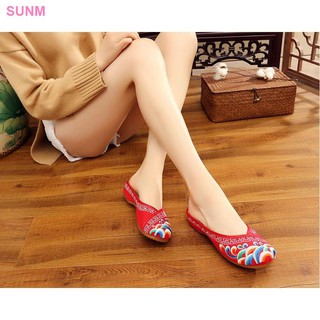 ♥️Ready stock & Super quality♥️ Retro Womens Chinese Wave Flat Ballet Pump Soft Casual Flip Flop Shoes Red