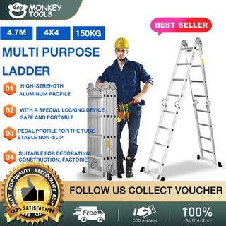 12FT 16FT Foldable Ladder 4x4 Multi Purpose Aluminum Ladders Sturdy Heavy Duty Step Ladder