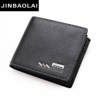 JINBAOLAI Cow Leather Men Short Wallet Casual Genuine Leather Male Wallet Purse Card Holder for Men