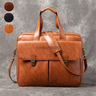 Men PU Leather Multi-pocket 14 Inch Laptop Bag Messenger Bag Travel Crossbody Bag Handbag