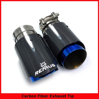 1PCS Car Exhaust Tail Pipe Glossy Carbon Tail End Blue Stainless Steel Straight Muffler Tip Flange W