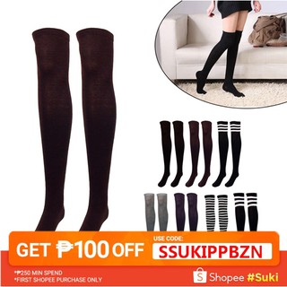 Girls Over Knee Socks Thigh High Thick Stripe Stocking (1)