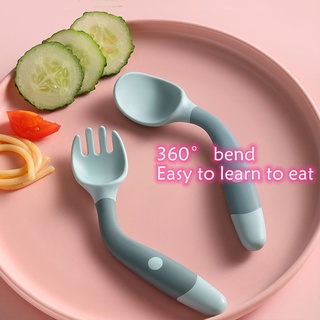 Children learn to eat training tableware twist fork spoon silicone soft Spoon Baby flexible spoon