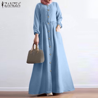 ZANZEA Women Muslim Long Sleeved Solid Color Maxi Dresses