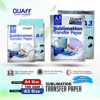 【Activity】QUAFF Sublimation Transfer Paper 100GSM A4 / A3 Size || - Quick Dry Sublimation Paper (100