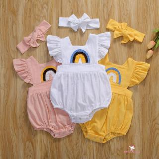 ❤XZQ-Newborn Infant Baby Girls Rainbow Print Romper Cotton Sleeveless Summer Sunsuit 0-24M