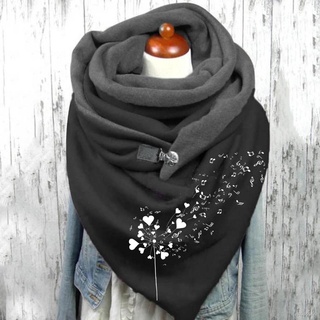 ❂✉Autumn Winter Women Buttons Wraps Scarf Soft Shawls Dandelion Print Casual Warm Scarves Retro Fema