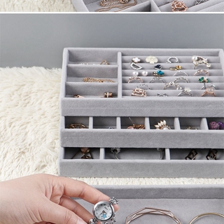 NEW Velvet Jewelry Storage Tray Display Jewel Holder Stand Bracelet Necklace Ring Storage Box Showcase Drawer Jewelry Organizer (4)