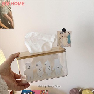 【24H Delivery】R&M Korean transparent bear tissue box household multifunctional desktop storage