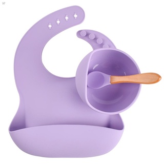 [wholesale]❒3pcs silicone feeding set / Baby Plate/Silicone Bib / Baby Bowl / Baby Spoon Set Food Gr