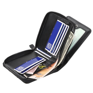 Men Leather Short Wallet Bifold Zip Wallet Slim Coin Purse Card Holder Wallet for Men (8)