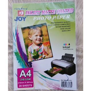 Joy Photo Paper INKJET Matte A4 210gsm 20 sheets per pack