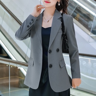 High-end gray suit jacket for women early autumn casual small loose Korean style retro workplace formal suit summer