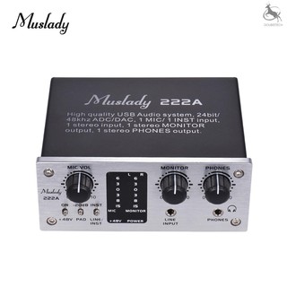 ♪♩COD Muslady 222A 2-Channel USB Audio System Interface External Sound Card +48V phantom power DC 5V Power Supply for Computer Smartphone With USB Cable (1)
