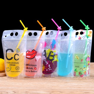 100Pcs Matt colorful Hand-held Drink Bag Plastic ZipLock Juice Bag self stand self sealing translucent drink Pouches 500ml