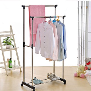 MUZI.High Quality DIY Double Pole Stainless Steel Clothes Rack