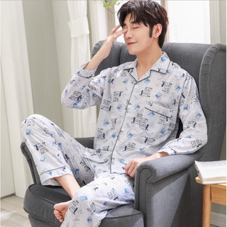 Men Pajama Sets Long Sleeve Plaid Cardigan Cotton Pajamas Casual Sleepwear Pyjamas Male Pajama Suit