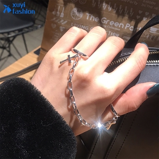 Fashion Personalized Cross Chain Finger Ring Ins Creativity Punk Combination Ring Women Jewelry Accessories Gift