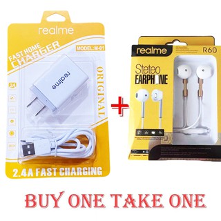 【BUY ONE TAKE ONE】 Realme Fast Charger 2.4A Quick 2in1 2USB Travel For Android Micro Free headset