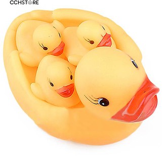 Cch 4Pcs/Set Baby Bath Bathing Rubber Race Squeaky Yellow Ducks