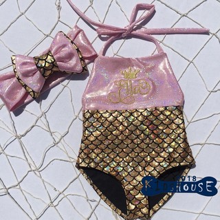 H8H-Girls Kids Mermaid Fancy Bow Sequins Swimmable 2pcs