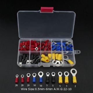 105PCS RV Ring Terminal Electrical Crimp Connector Kit Set With Box Copper Wire Insulated Cord Pin End Butt