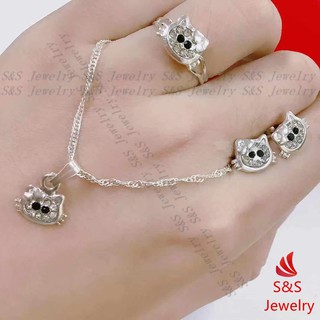 SS Jewelry 925 silver 3in1 set for women free box (adjustable ring)