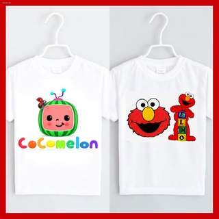 ☞▲Boys Baby Kids White T-shirt Clothing Cartoon Printed for 1-8 Years Old Cocomelon Elmo Spongebob