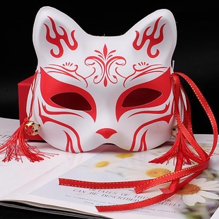 Japanese Anime Half Face Fox Mask Hand-painted Halloween Cosplay Gift