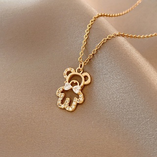 HS Jewelry Bear Pendant Necklace Cute Fashion Ins Wind Titanium Steel Clavicle Chain Accessories (1)