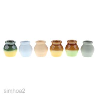 Dollhouse Miniature Multicolored Ceramic Porcelain China Vases 6pcs Set 1/12