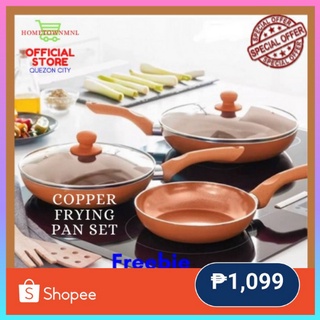 5pcs Copper Ceramic Non Stick Frying Pans Set with FREEBIE