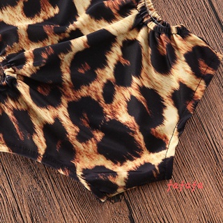 CYTX-Baby Girls Sling Ruffled Swimwear, Summer Off Shoulder Leopard Lace Up One Piece Beachwear (6)