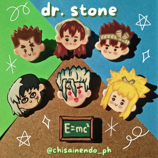 Dr. Stone Handmade Anime Clay Charms - Senku, Taiju, Yuzuriha, Chrome, Gen, & Kohaku Brooch Pins